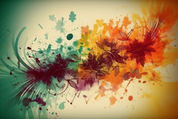 A vibrant and abstract painting with colorful paint splatters in the background