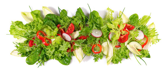 Mixed Salad Panorama isolated on white Background
