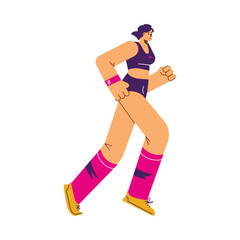 Fototapeta na wymiar Female marathon runner, flat vector illustration isolated on white background.