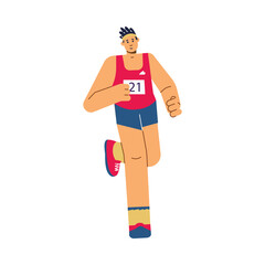 Athlete-marathoner at competition, cartoon flat vector illustration isolated.