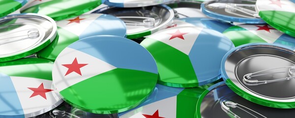 Djibouti - round badges with country flag - voting, election concept - 3D illustration