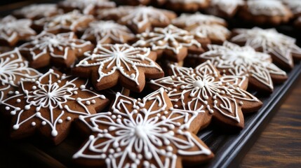 Obraz na płótnie Canvas Christmas Bakery. Food photography of Christmas cookies. Close-up of many gingerbread man cookies on the table. Generative AI.