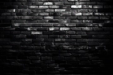 A black brick wall illuminated by a spotlight