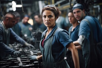 Female supervisor oversees assembly process with technical precision. Concept of experienced industrial management.