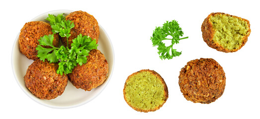 falafel on the plate isolated on white background. Top view. Flat lay.