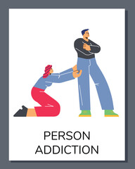 Person or love addiction banner with woman who has pathological attraction flat vector.