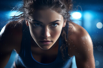 Up-close shot capturing the energy of a female athlete during a fitness routine, illustrating their dedication to a thriving and active lifestyle.