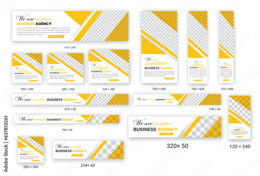 Poster set of creative web banners of standard size with a place for photos. vertical, horizontal and squar
