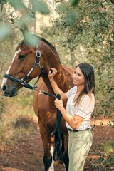 Foto op Canvas Happy woman with horse in woods © ADDICTIVE STOCK CORE