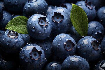 Fresh organic blueberries with green leaves, created using generative AI tools