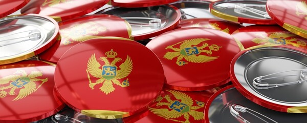 Montenegro - round badges with country flag - voting, election concept - 3D illustration