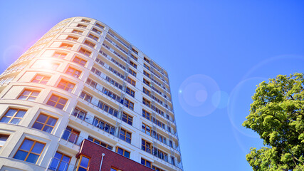 Fototapeta premium Low energy houses with apartments. Residential area with ecological and sustainable green residential buildings. 