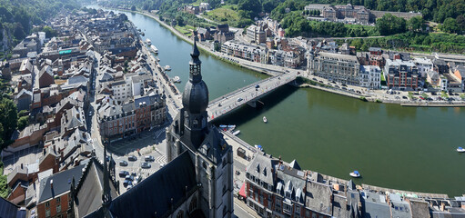 Dinant over Meuse river. Belgian province of Liege, Belgium - obrazy, fototapety, plakaty
