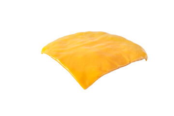 Slice of melted cheese for sandwich isolated transparent png. Cheddar cheese hamburger ingredient.

