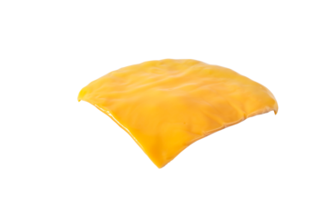 Slice of melted cheese for sandwich isolated transparent png. Cheddar cheese hamburger ingredient.
