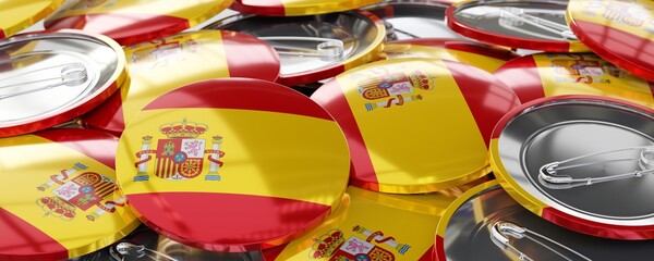 Spain - round badges with country flag - voting, election concept - 3D illustration
