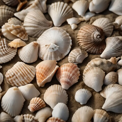 Seashells on the beach. Generative AI.