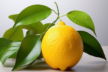 Fresh organic lemon with green leaves, created using generative AI tools