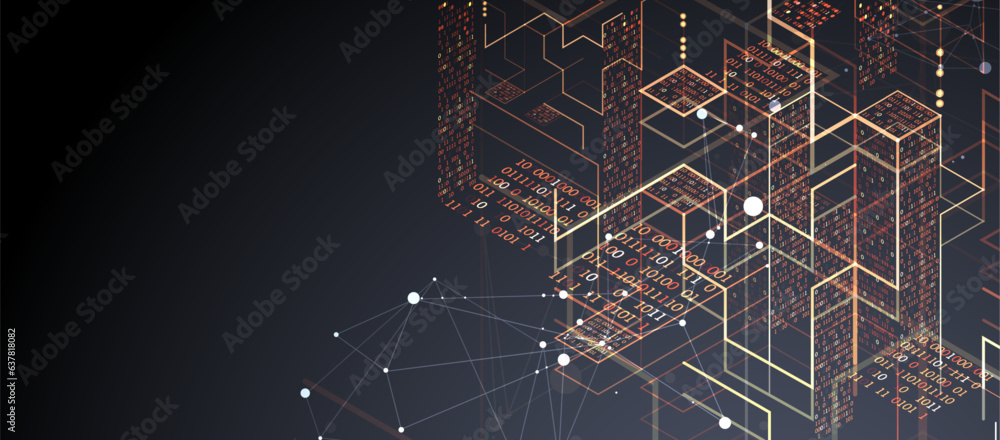 Wall mural isometric big data processing concept, cloud database. abstract technology background.