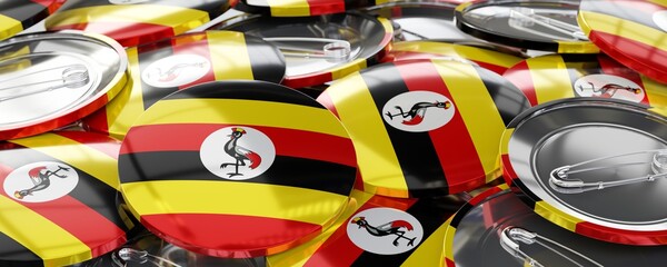 Uganda - round badges with country flag - voting, election concept - 3D illustration