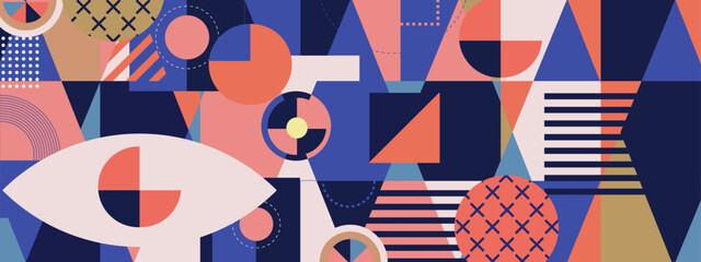 Abstract background colorful geometric mural wallpaper. Mosaic geometrical purple background, © GarlicDesign