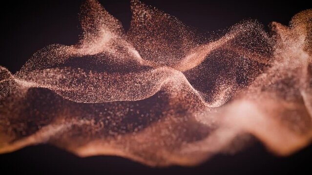 Shifting dust with a golden hue, resembling glitter, moves due to the blowing wind. Abstract background with a glamorous atmosphere, an elegant template for various uses
