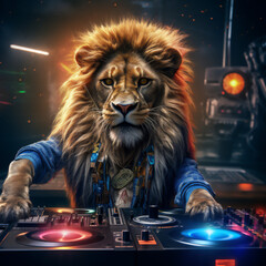 Lion DJ at the Club - Roaring Beats and Groovy Vibes for Your Party