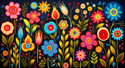 Naklejka premium Bunte Blumen folklor Style, generiert mit KI