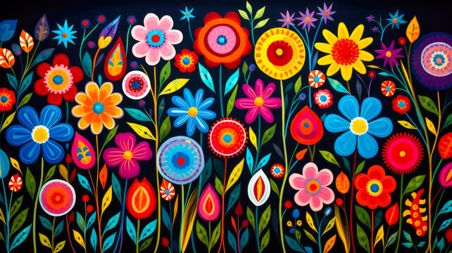 Bunte Blumen folklor Style, generiert mit KI