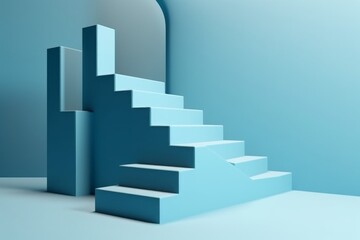 A vibrant blue staircase in a modern room