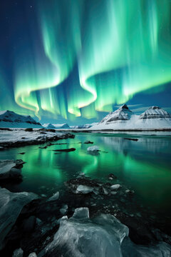 Beautiful Northern Lights Landscape © LadyAI