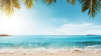 Fototapeta na wymiar backdrop of palm trees, coconuts, and a sandy beach to evoke a sense of a tropical escape