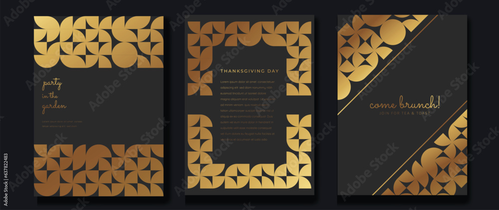 Wall mural luxury gala invitation card background vector. golden elegant wavy gold line pattern on black backgr