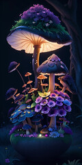 mushrooms and flowers ultra detailed artistic photography. Generative AI