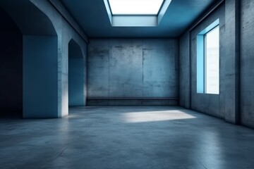 An empty room with a skyligh