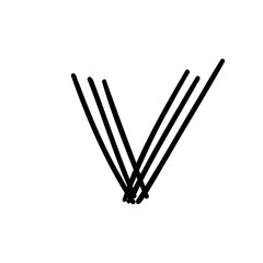 Hand drawn V letter latin english in doodle scribble brush hand drawn style isolated on white background. For lettering, presentation, font, education, logo, signboard, branding, abc, alphabet.