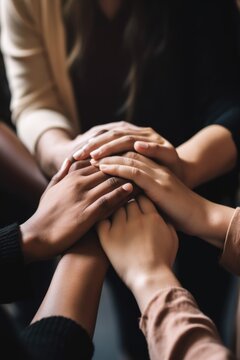 cropped shot of a group of people joining their hands together in unity