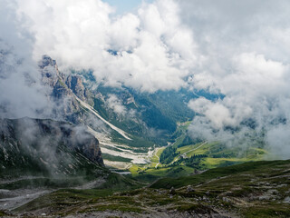 Views on the trail to Hoher Burgstall in the Stubai Alps in Austria. Picturesque clouds covered the peaks