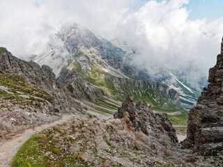 Views on the trail to Hoher Burgstall in the Stubai Alps in Austria. Picturesque clouds covered the peaks