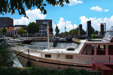 Daylight harbor view with a cloudy sky at Weert the Netherlands