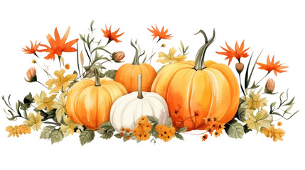 Naklejka premium Pumpkins with leaves isolated on white transparent background 