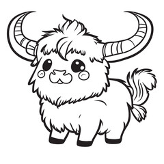 yak, cute, cheerful, nice, easy to color, childrens drawing, smiling, vector illustration line art