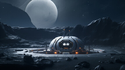 Fototapeta na wymiar Habitat Planet Space Station Facility Lunar Base Galaxy Home Alien Sci-fi Expedition Outpost Science Center Fiction Astronaut Generative AI