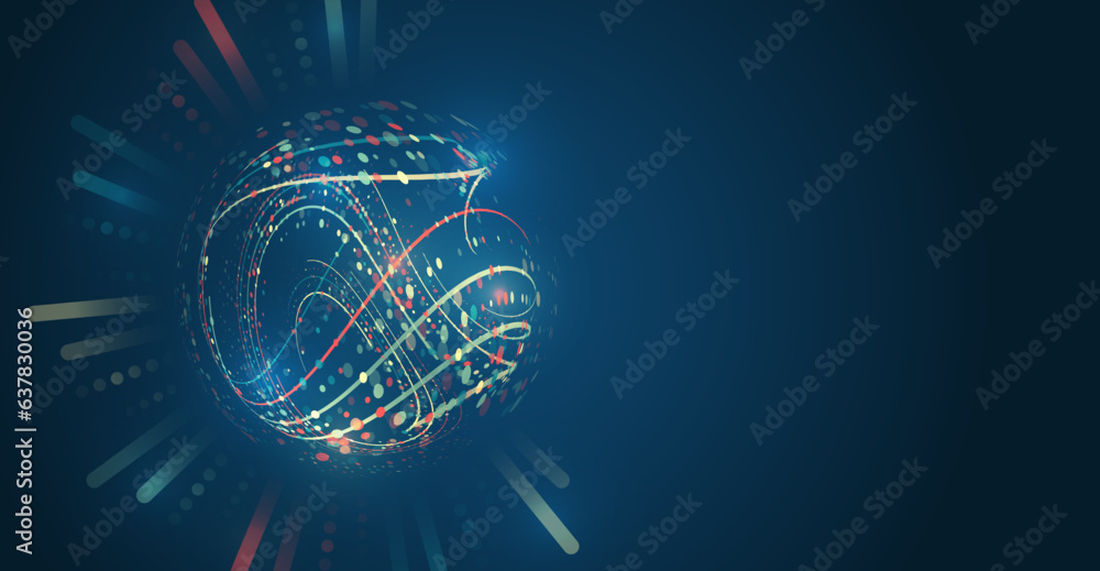 Fototapete Abstract stream information with circles array and binary code. Information analytics concept. Filtering machine algorithms. Sorting data. Vector technology background. Big data visualization.