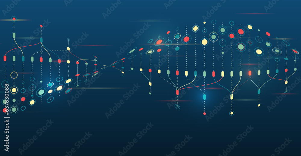 Poster Data analytics concept. Sorting a large amount of data on a dark background. Big data visualization. Futuristic network or business analytics. Structuring the flow of information.