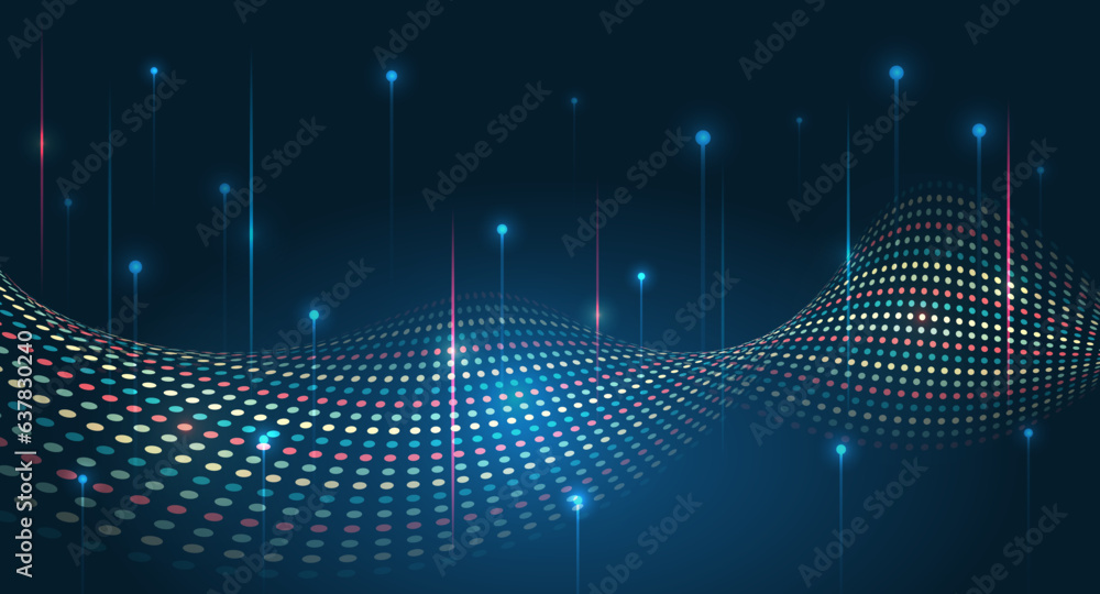 Poster Structuring the flow of information. Data analytics concept. Sorting a large amount of data on a dark background. Big data visualization. Futuristic network or business analytics.