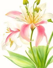 Watercolor Illustration of Garden Treasures: The Timeless Elegance of Lily Flowers