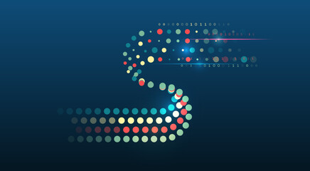 Futuristic network or business analytics. Structuring the flow of information. Data analytics concept. Sorting a large amount of data on a dark background. Big data visualization.