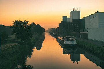 sunrise over the zuid-willemsvaart canal in Weert the Netherlands