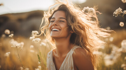 Women feel very refreshed in the midst of nature. happily.
